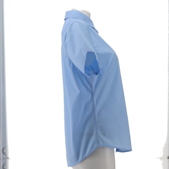 NWT LANDS' END UNIFORM SHORT SLEEVE WOVEN BROADCLOTH TOP LIGHT SEA BLUE 16 - Picture 3 of 10